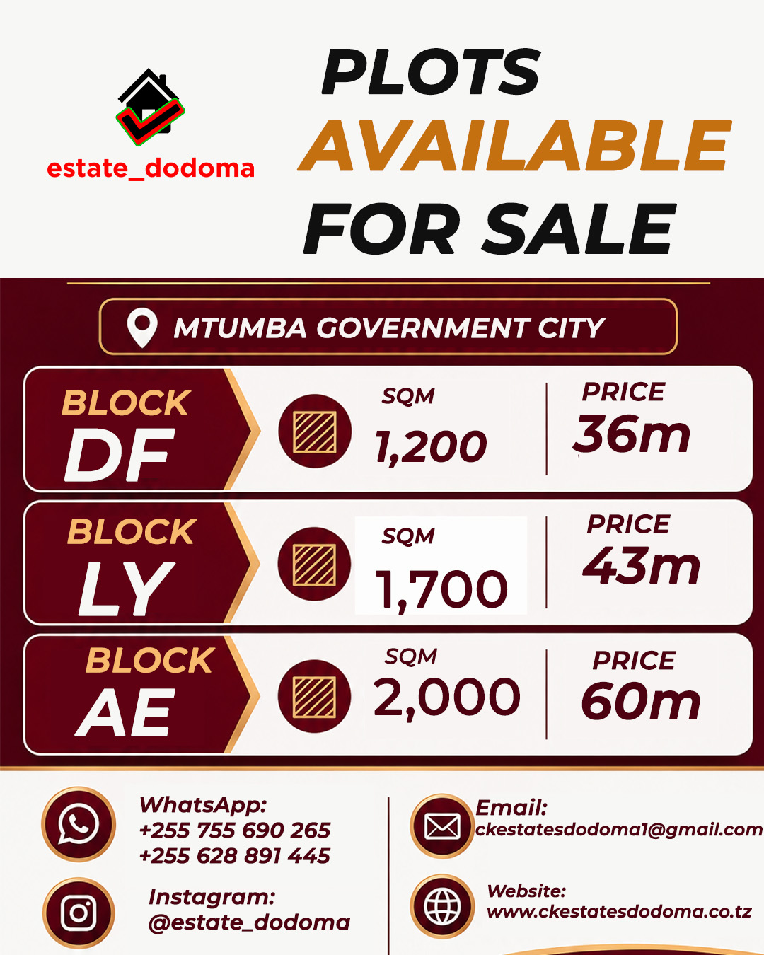 Plots available for sale — CK ESTATES DODOMA COMPANY LIMITED