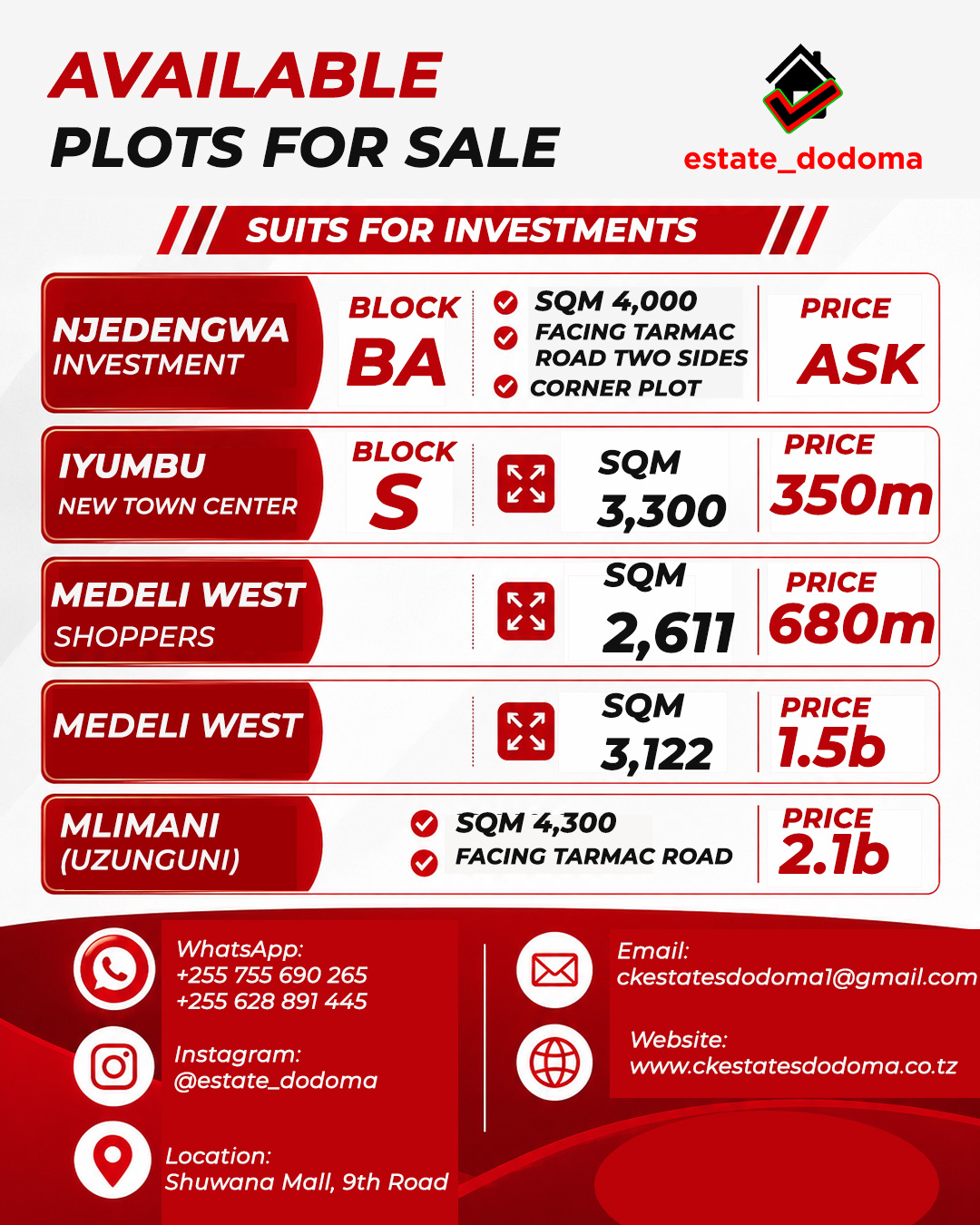 Available plots for sale suits for investments — CK ESTATES DODOMA COMPANY LIMITED