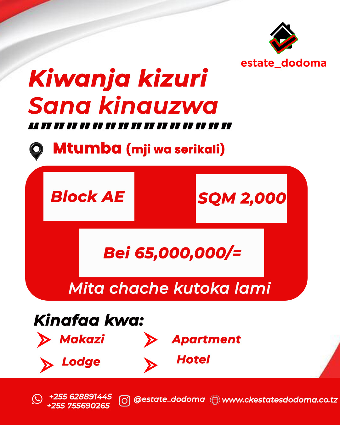 PRIME PLOT FOR SALE - MTUMBA GOVERNMENT CITY — CK ESTATES DODOMA COMPANY LIMITED