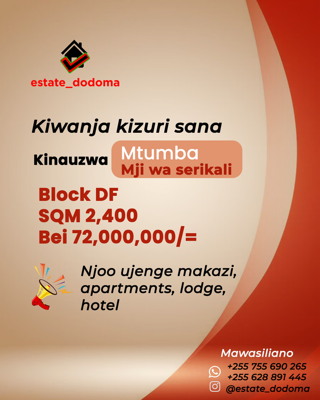 PRIME PLOT FOR SALE IN MTUMBA - GOVERNMENT CITY — CK ESTATES DODOMA COMPANY LIMITED